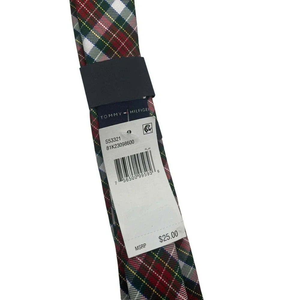 Tommy Hilfiger Holiday Tartan Tie Boys Red Multi‎ Bar Tack Keeper Loop Holiday